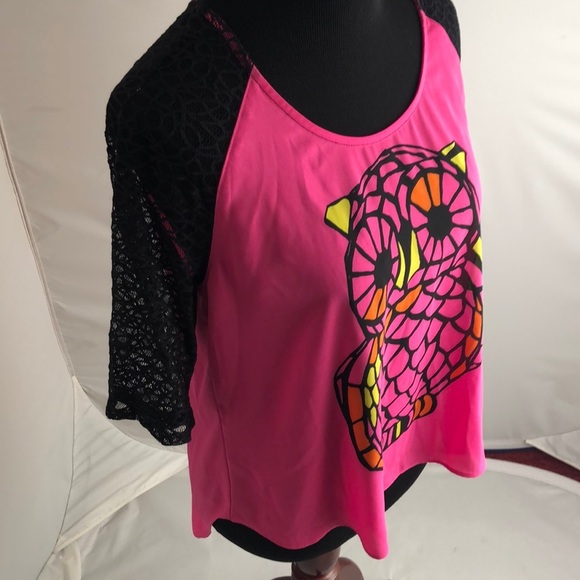 L’Amour Nanette Lepore pink and black owl blouse L - Picture 4 of 8